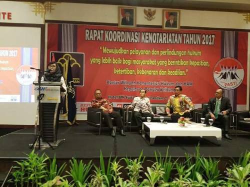 Ketua Umum ibu Yualita Widyadhari menghadiri Rapat Kordinasi Kenotariatan Kanwil KUMHAM Kepulauan Bangka Belitung , tanggal 7-9 April 2017
