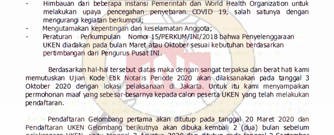 Penundaan Pelaksanaan Ujian Kode Etik Notaris Periode Maret 2020
